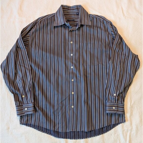 Burberry VTG Y2K Mens Striped 100% Cotton Long Sleeve Button Up Size XL USA Made - Picture 3 of 9